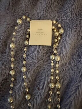 Elegant Faux Pearl Long Necklace - White, Unbranded